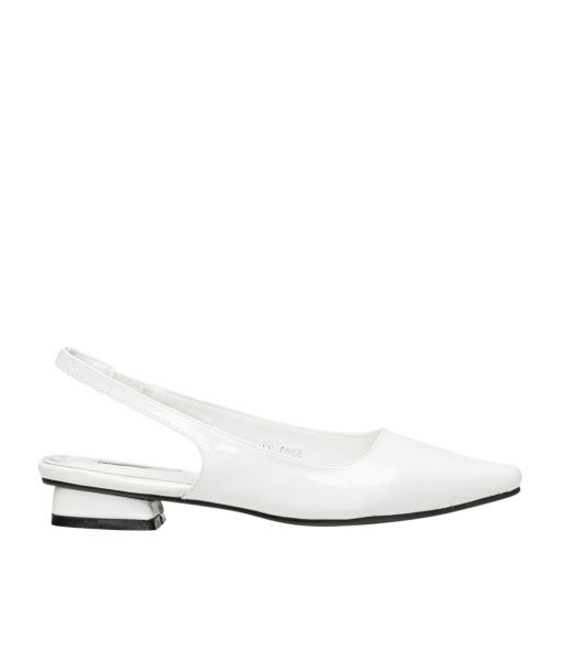 AnnaKastle Womens Pointy Toe Patent Slingback Flats White
