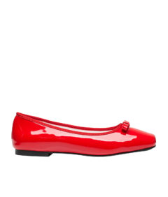 AnnaKastle Womens Square Toe Bow Front Ballerina Flats Red