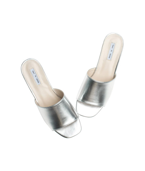 AnnaKastle Womens Simple Low Heel Slides Silver