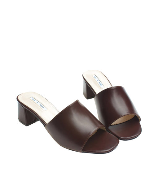 AnnaKastle Womens Simple Mid Heel Slide Sandals Dark Brown