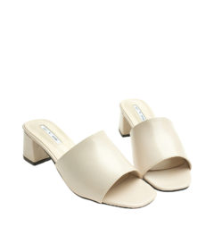 AnnaKastle Womens Simple Mid Heel Slide Sandals Light Beige