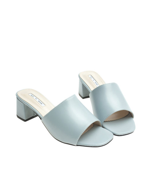 AnnaKastle Womens Simple Mid Heel Slide Sandals Light Blue