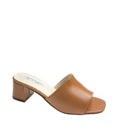 AnnaKastle Womens Simple Mid Heel Slide Sandals Light Brown