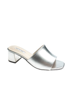 AnnaKastle Womens Simple Mid Heel Slide Sandals Silver