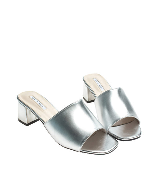 AnnaKastle Womens Simple Mid Heel Slide Sandals Silver