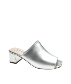 AnnaKastle Womens Mid Heel Mule-Like Sandals Silver