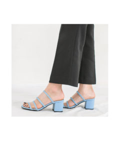 AnnaKastle Womens Double Clear Strap Mule Heel Sandals Blue