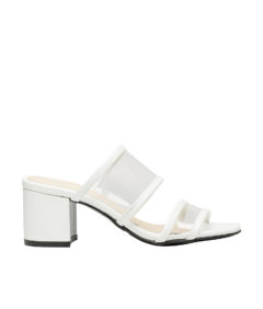 AnnaKastle Womens Double Clear Strap Mule Heel Sandals White