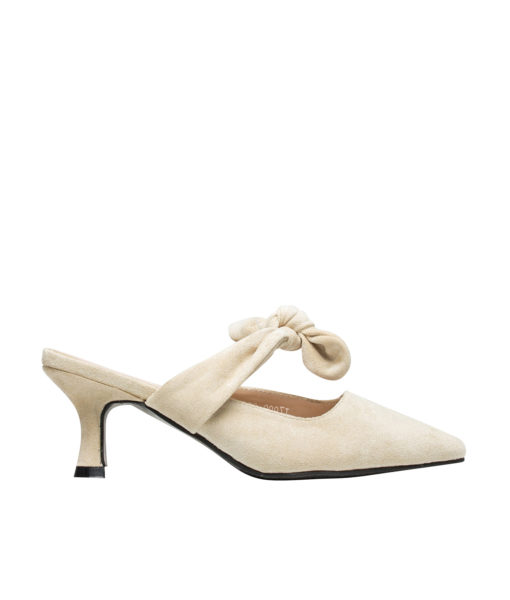 AnnaKastle Womens Knotted Bow Mary Jane Heel Mules Beige