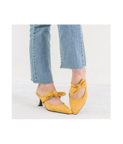 AnnaKastle Womens Knotted Bow Mary Jane Heel Mules Mustard