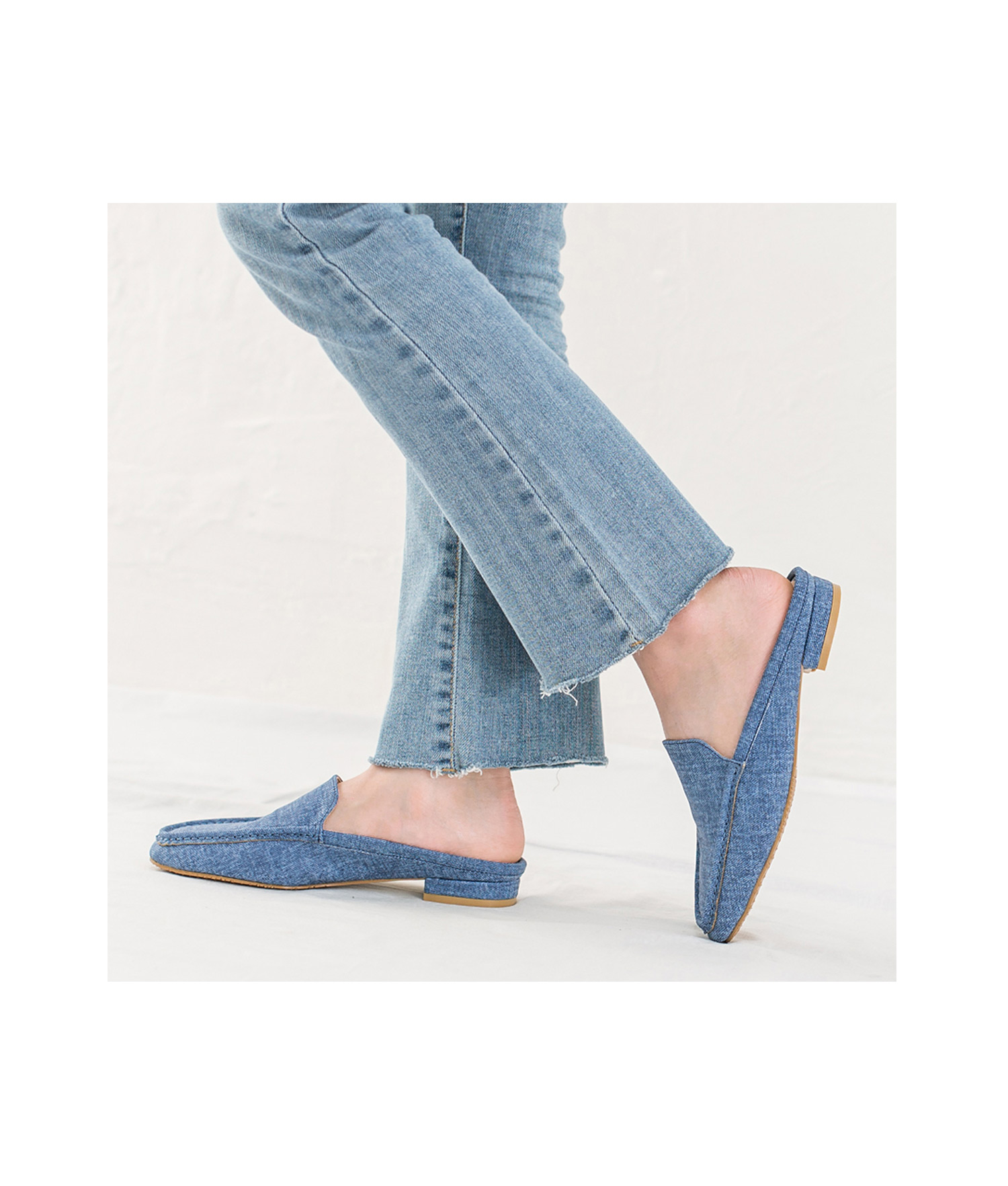 Chambray Denim Loafer Mules
