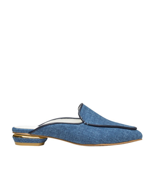 AnnaKastle Womens Pointed Apron Toe Piped Loafer Mules Blue