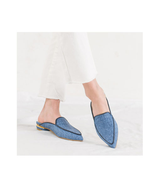 AnnaKastle Womens Pointed Apron Toe Piped Loafer Mules Blue