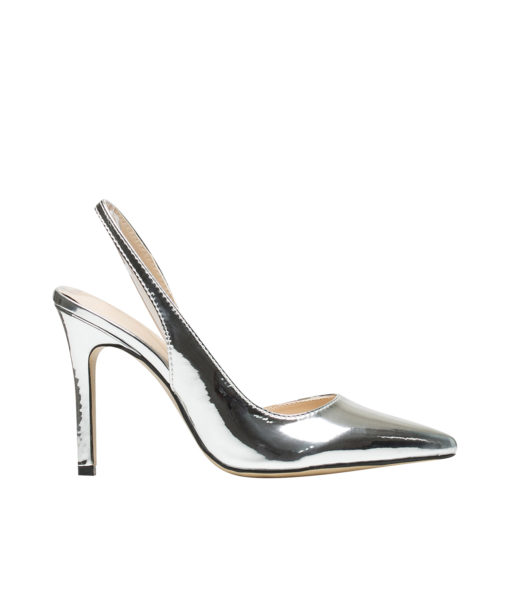 AnnaKastle Womens Classic Patent Slingback High Heel Pumps Silver