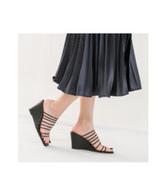 AnnaKastle Womens Strappy Wedge Slide Sandals Black