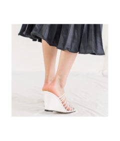 AnnaKastle Womens Strappy Wedge Slide Sandals White