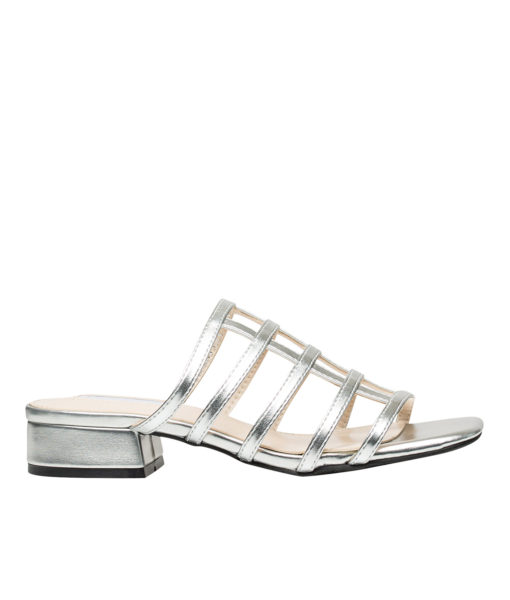 AnnaKastle Womens Caged Strappy Slide Sandals Silver