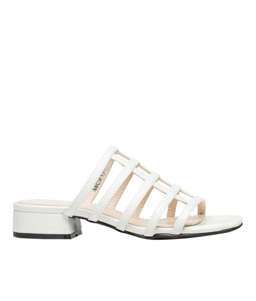 AnnaKastle Womens Caged Strappy Slide Sandals White