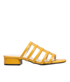 AnnaKastle Womens Caged Strappy Slide Sandals Yellow