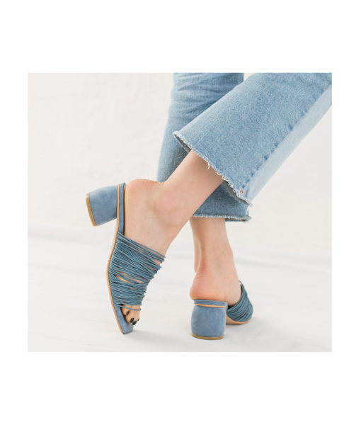 AnnaKastle Womens Block Heel Strappy Slide Sandals Blue