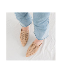 AnnaKastle Womens Vegan Leather Weaving Backless Loafers Beige