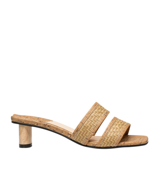 AnnaKastle Womens Textured Weave Wood Heel Slide Mules Beige