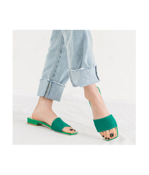 AnnaKastle Womens Single Strap Fabric Slide Sandals Green