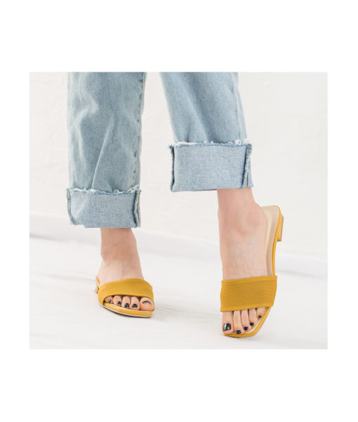 AnnaKastle Womens Single Strap Fabric Slide Sandals Yellow