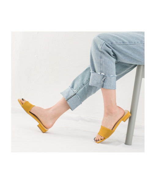 AnnaKastle Womens Single Strap Fabric Slide Sandals Yellow