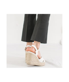 AnnaKastle Womens Croc-Embossed Espadrille Wedge Sandals White
