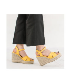 AnnaKastle Womens Croc-Embossed Espadrille Wedge Sandals Yellow