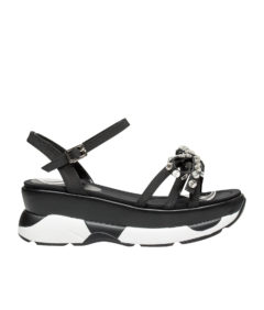 AnnaKastle Womens Faux Crystal Bow Sneaker Sole Platform Sandals Black