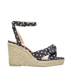 AnnaKastle Womens Knotted Bow Front Espadrille Wedge Sandals Black + Dot