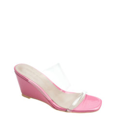 AnnaKastle Womens Double Clear Strap Wedge Heel Mule Sandals Pink