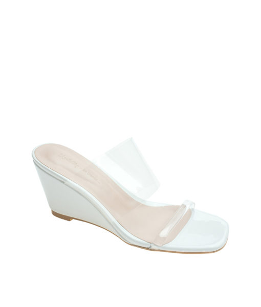 AnnaKastle Womens Double Clear Strap Wedge Heel Mule Sandals White