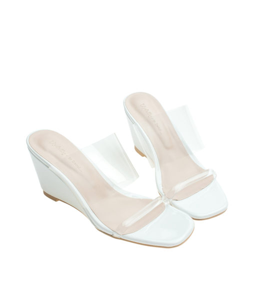 AnnaKastle Womens Double Clear Strap Wedge Heel Mule Sandals White