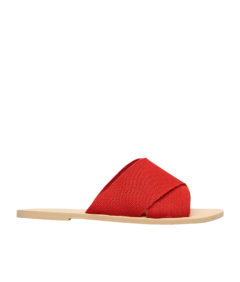 AnnaKastle Womens Crochet Criss Cross Slide Sandals Red