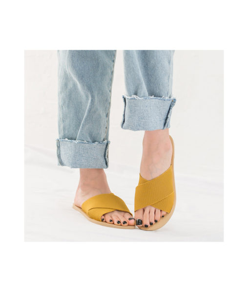 AnnaKastle Womens Crochet Criss Cross Slide Sandals Yellow