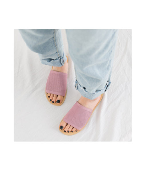 AnnaKastle Womens Wide Crochet Strap Slide Flat Sandals Pink