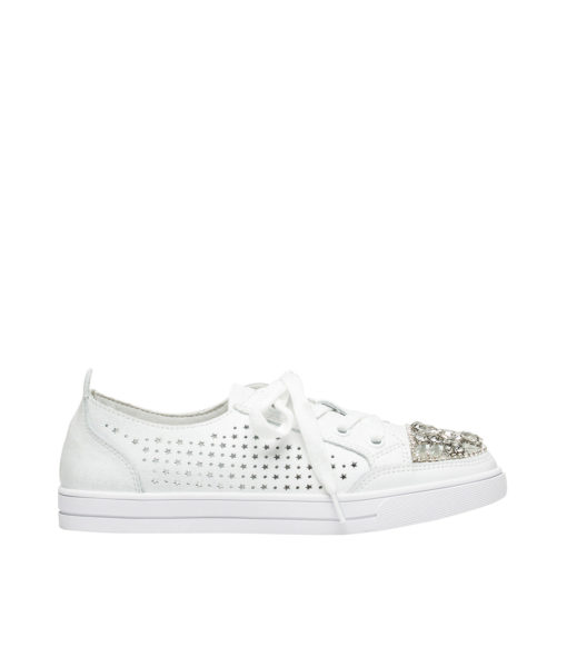 AnnaKastle Womens Cap Toe Star Perforated Sneakers White