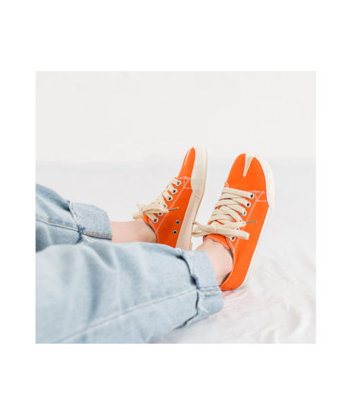 AnnaKastle Womens Tabi-Style Split Toe Canvas Sneakers Orange