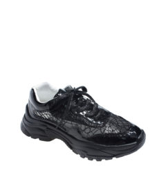 AnnaKastle Womens Vegan Patent Semi-Sheer Sneakers Black