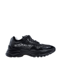 AnnaKastle Womens Vegan Patent Semi-Sheer Sneakers Black