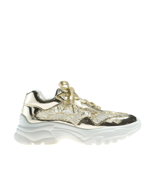 AnnaKastle Womens Vegan Patent Semi-Sheer Sneakers Gold