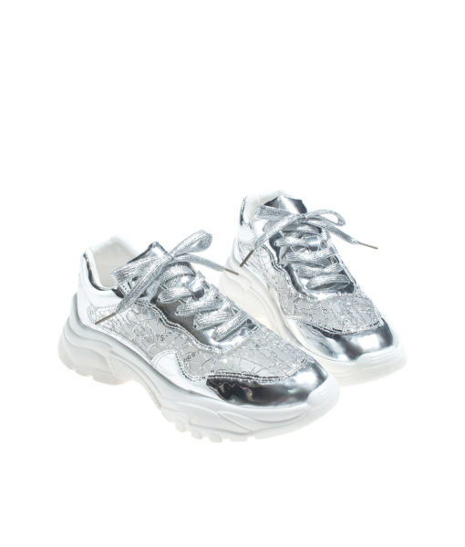 AnnaKastle Womens Vegan Patent Semi-Sheer Sneakers Silver