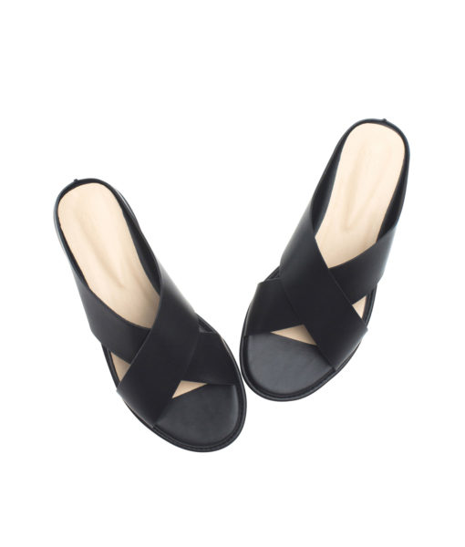 AnnaKastle Womens Criss Cross Mini-Wedge Sandals Black