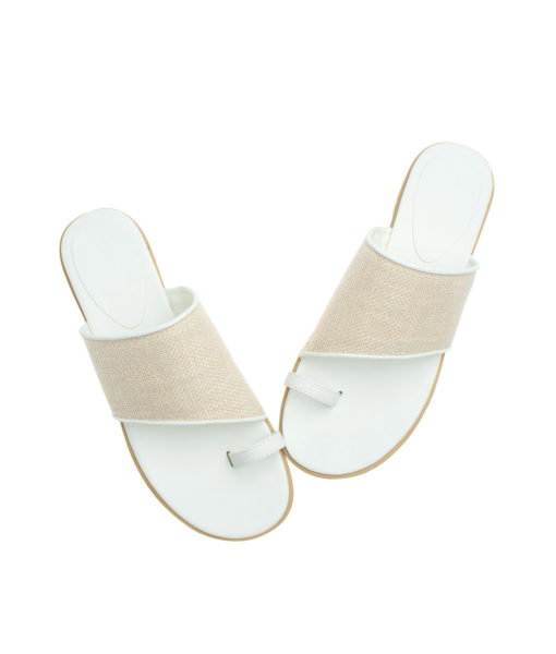 AnnaKastle Womens Jute Toe Ring Slide Sandals White