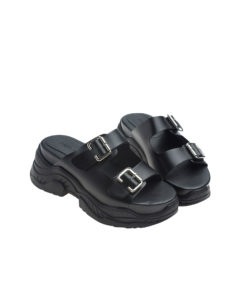 AnnaKastle Womens Chunky Sole Buckled Trainer Sandals Black