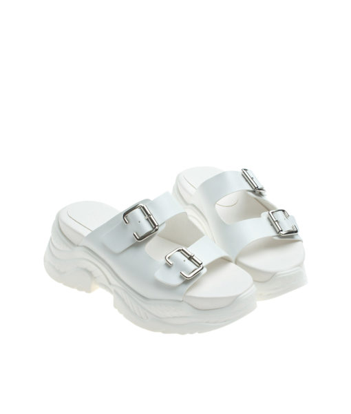 AnnaKastle Womens Chunky Sole Buckled Trainer Sandals White