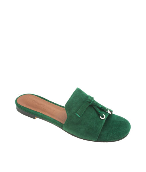 AnnaKastle Womens Metal Charms Suede Leather Slide Sandals Green